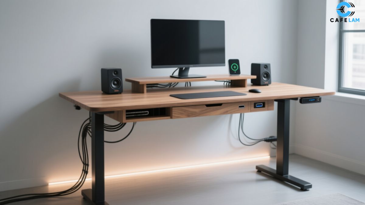 computer desk with cord management